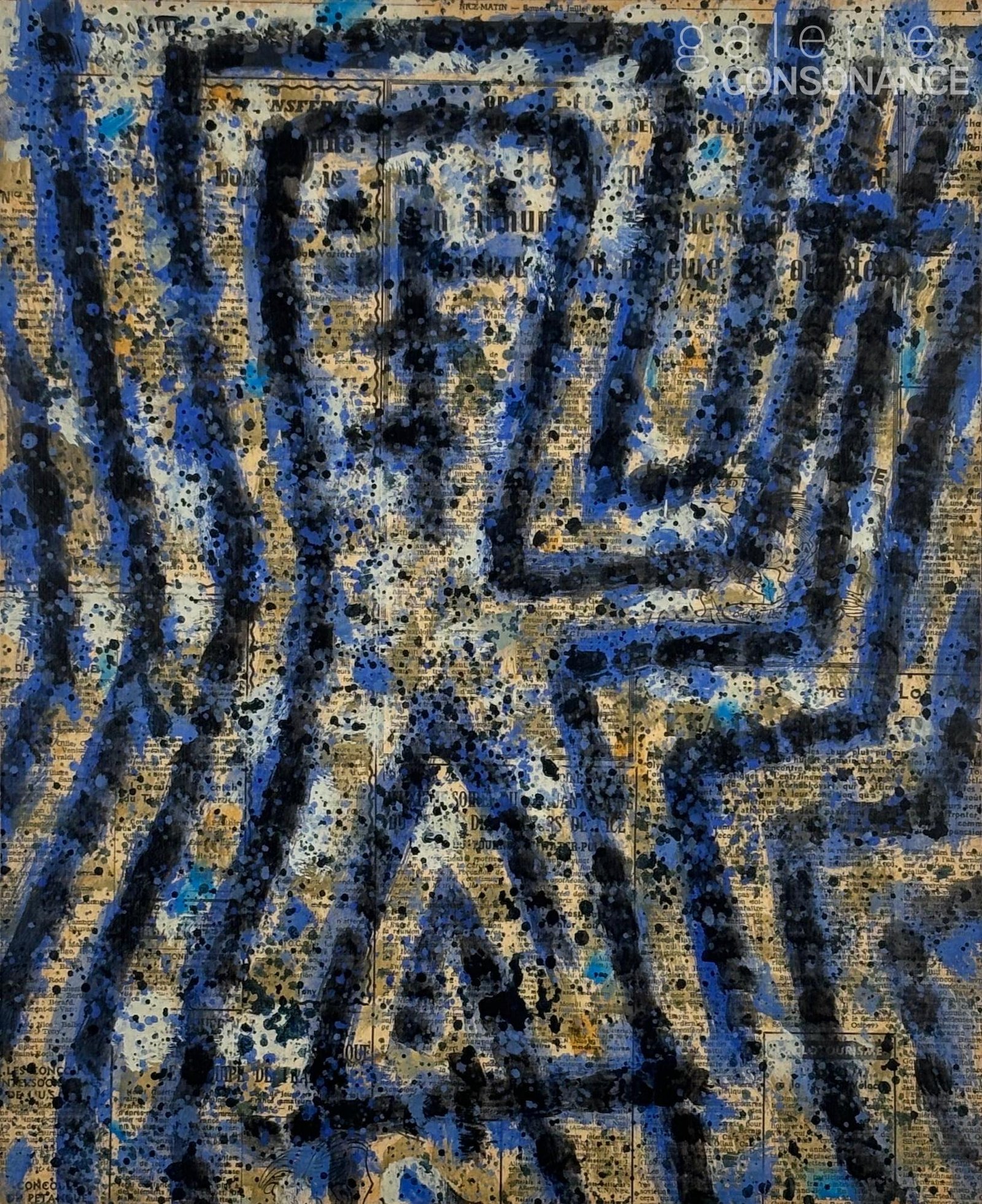 « Orphée » d’Alfred Angeletti (1919-1991), encre et acrylique sur papier journal marouflé sur bois, réalisée en 1964, 46,5 x 38 cm.