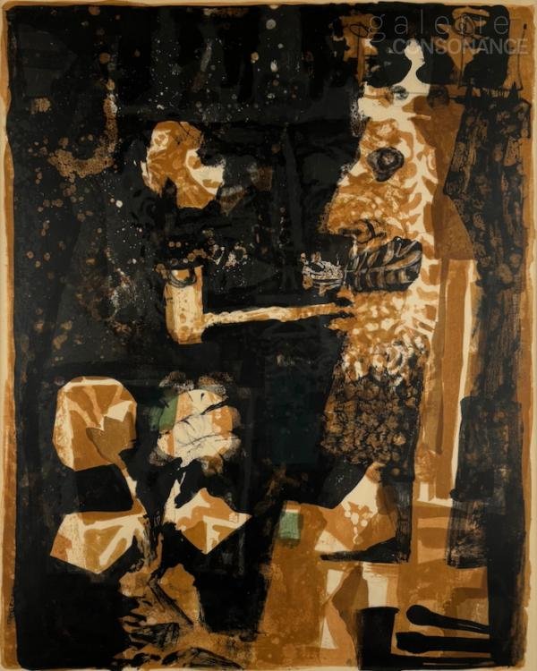 Portrait « Roi au fond noir » d’Antoni Clavé (1913-2005), lithographie sur papier vélin, 1956, 76 x 56,5 cm.