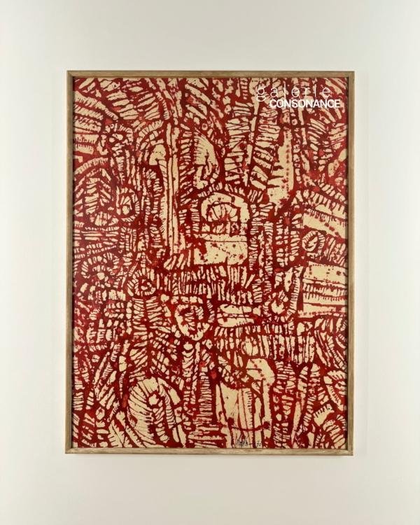 « Dessin aquarelle n°71bis » de Victor Laks (1924-2011), encre rouge sur papier, réalisée en 1970, 76,5 x 56,5 cm, présentée encadrée.
