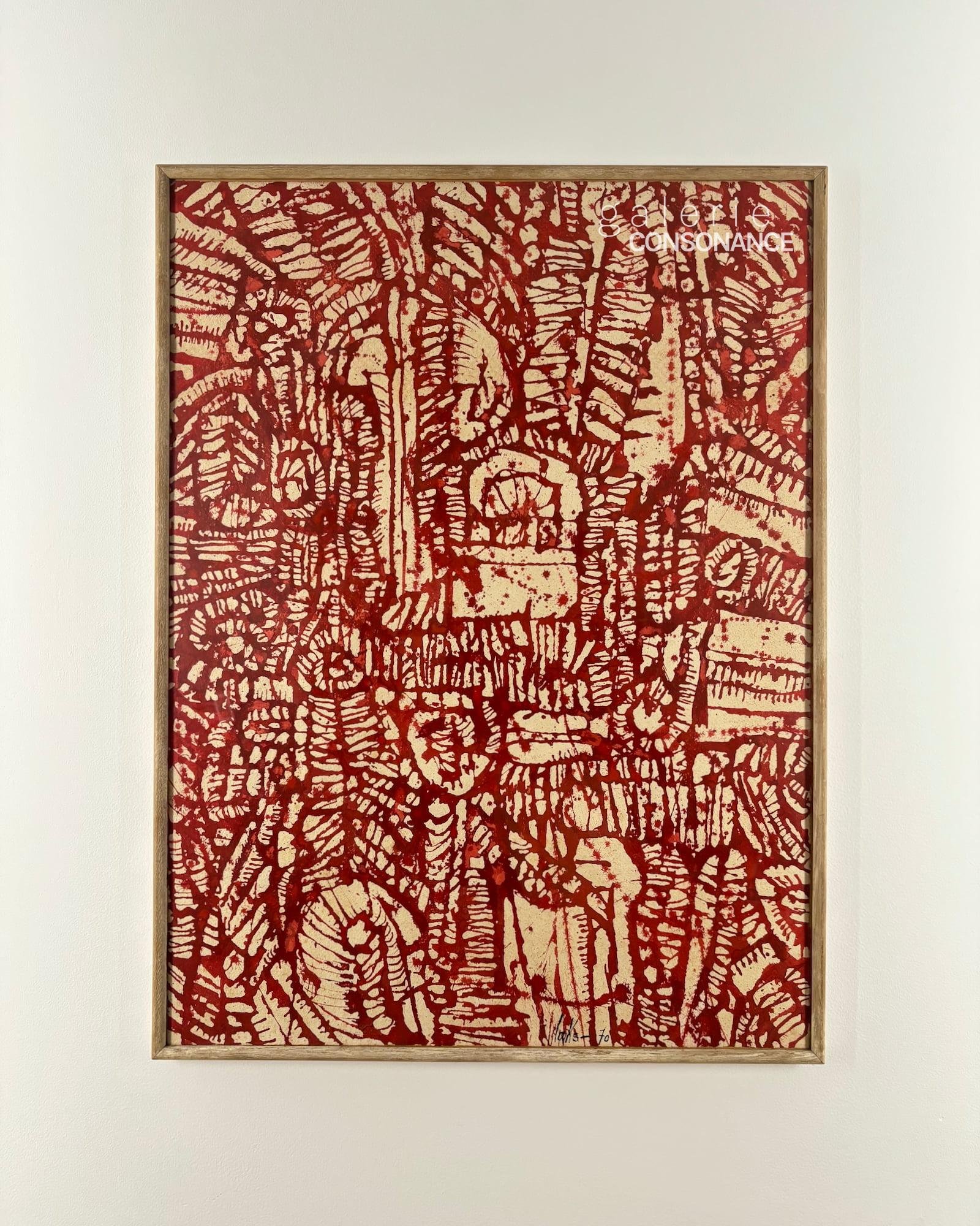 « Dessin aquarelle n°71bis » de Victor Laks (1924-2011), encre rouge sur papier, réalisée en 1970, 76,5 x 56,5 cm, présentée encadrée.