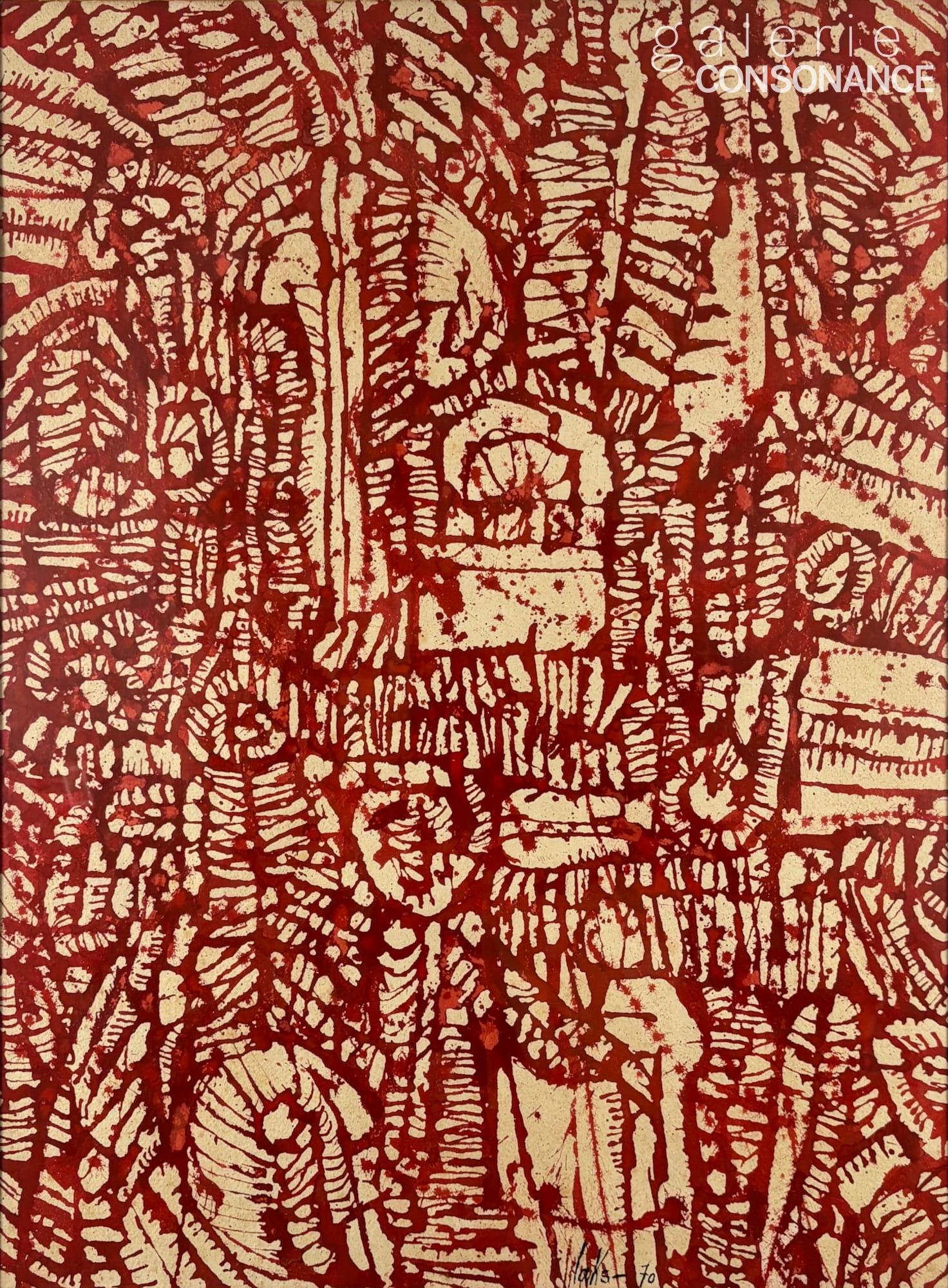 « Dessin aquarelle n°71bis » de Victor Laks (1924-2011), encre rouge sur papier, réalisée en 1970, 76,5 x 56,5 cm.