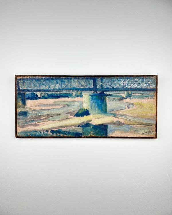 « Pont sur la Loire » de Charles Malfray (1887-1940), huile sur carton marouflée sur panneau, 22 x 50 cm, présentée sur son panneau.